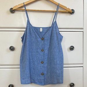 bp Button Front V-Neck Blue Chambray Tank Top Small